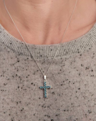 Aqua Swarovski Crystal Cross Pendant