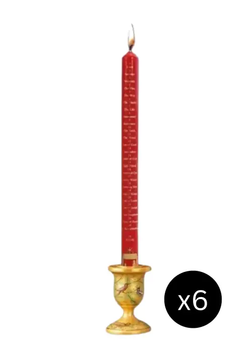 Pack of 6 Stable Advent Candles (Red with gold print) 28cm