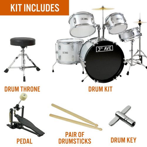 3rd Avenue 5 Piece Junior Drum Kit - Silver