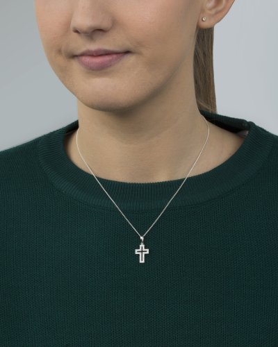 Silver Small Open Pave-Set CZ Cross Pendant