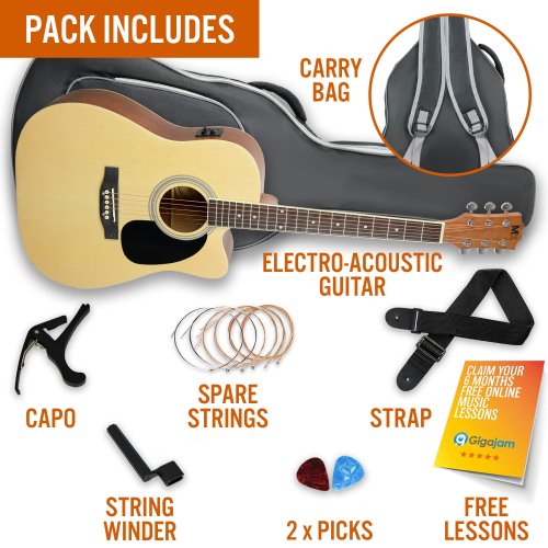 MX Cutaway Electro Acoustic Guitar Pack - Natural