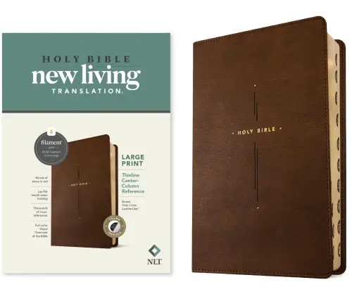 NLT Large Print Thinline Center-Column Reference Bible, Filament Enabled (LeatherLike, Brown Holy Cross, Indexed, Red Letter)