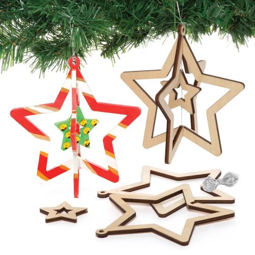 Star Wooden Spinning Decoration Kit (Pack of 4)