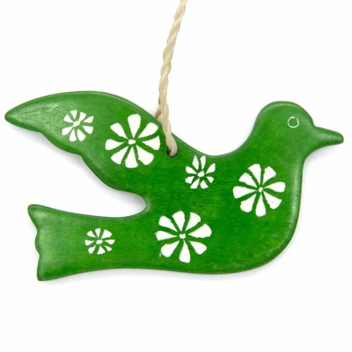 Dove Soapstone Christmas Decoration - Green - Flower