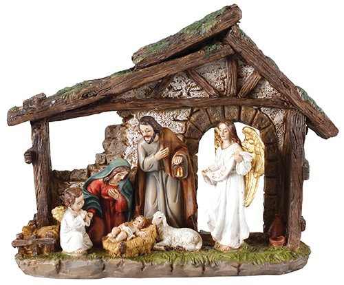 5" Resin Holy Family & Angel Nativity Set