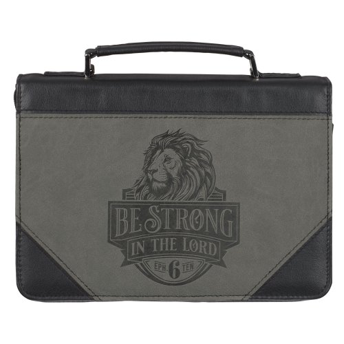 Large Be Strong Gray/Black Classic Bible Cover - Eph. 6:10