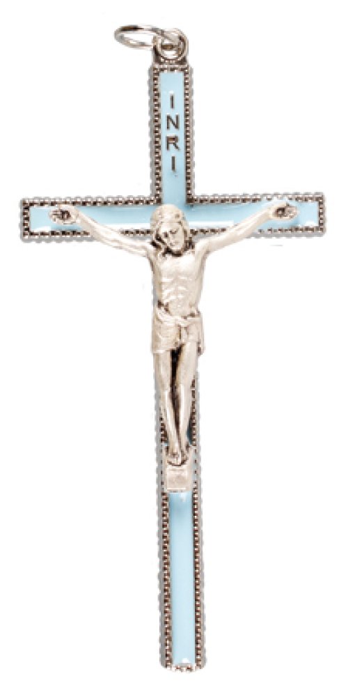 3 1/2" Blue Enamel Metal Crucifix