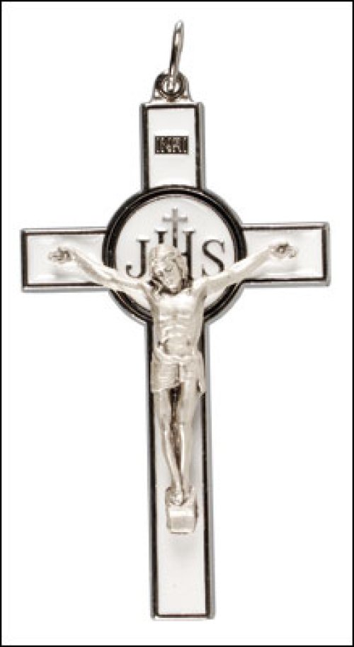 3" White Enamel Metal Crucifix