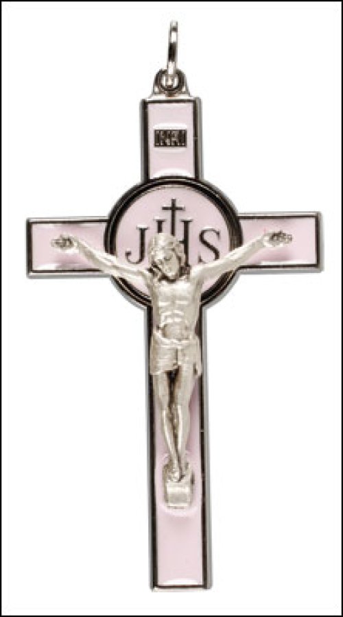 3" Pink Enamel Metal Crucifix