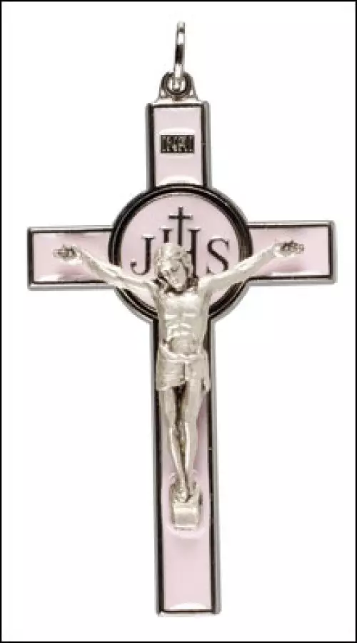 3" Pink Enamel Metal Crucifix