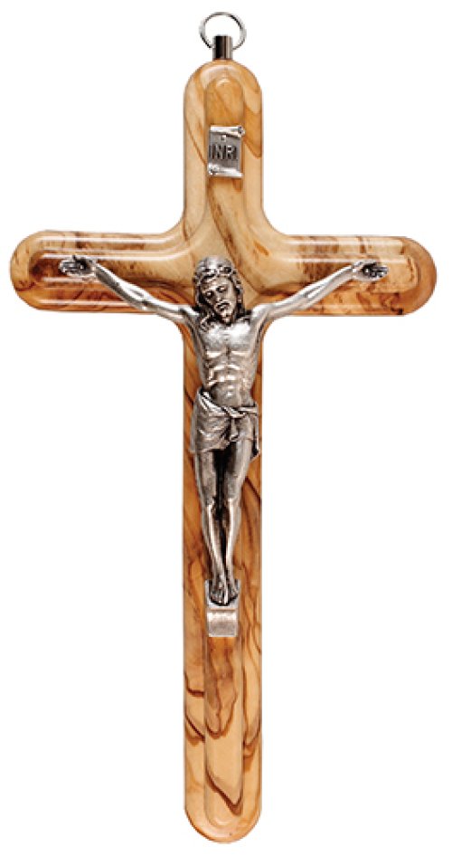 8" Olive Wood Embossed Crucifix