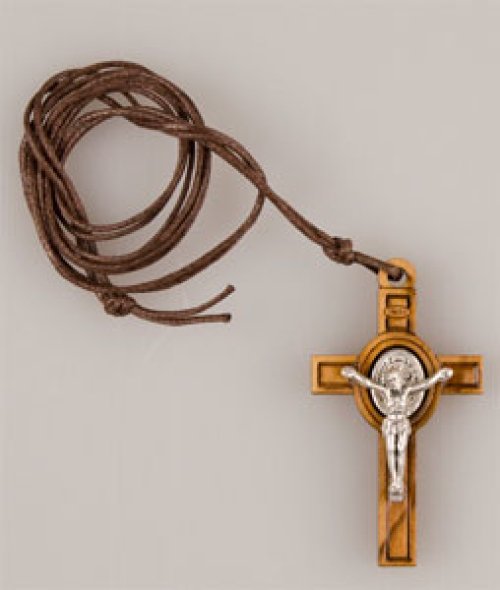 1 3/4" Olive Wood St. Benedict Crucifix With 32 Inch Cord