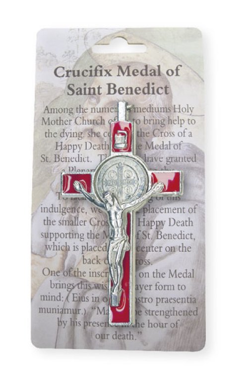 3" Red Enamel Saint Bendict Metal Crucifix