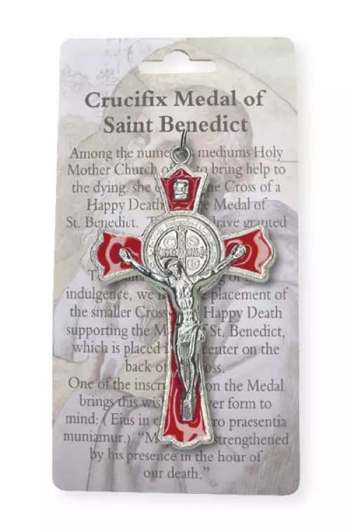 3" Red Enamel Saint Benedict Metal Crucifix