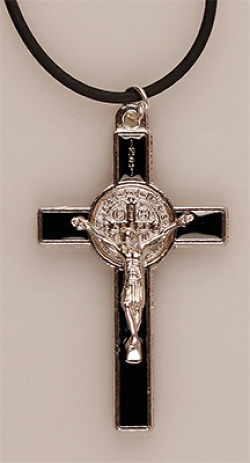 2" Black Enamel Saint Benedict Metal Crucifix