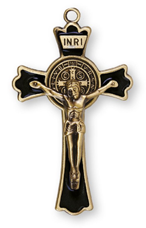 3" Black Enamel St Benedict Metal Crucifix