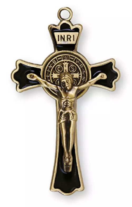 Metal/Black Enamel Benedict Crucifix 3 inch