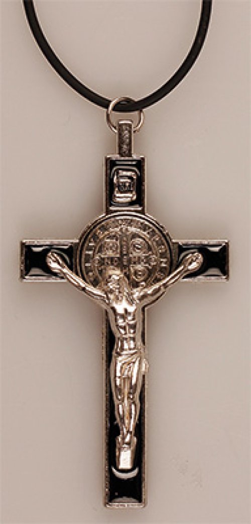 3" Black Enamel St Benedict Metal Crucifix