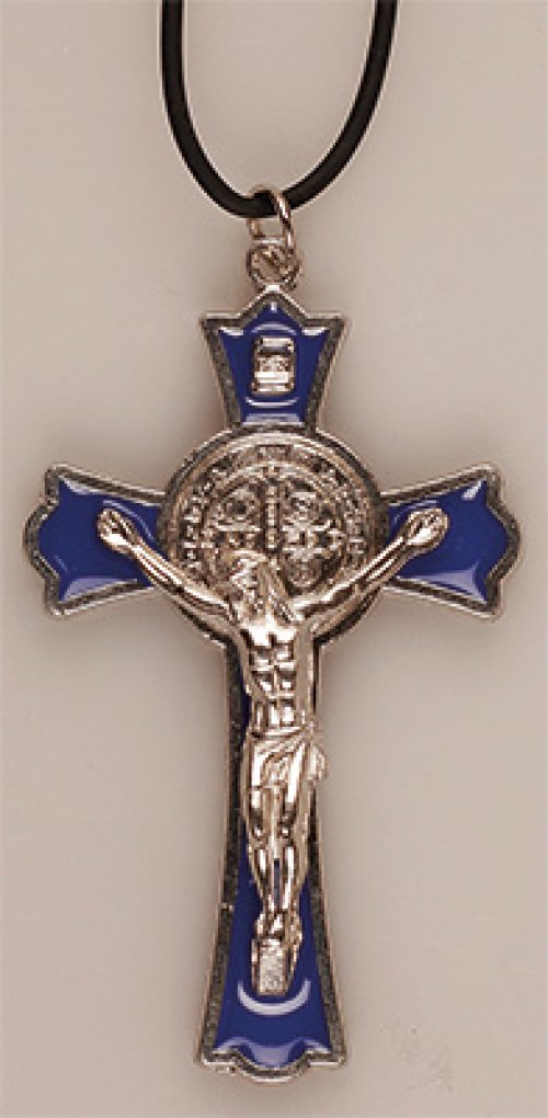 3 Inch Blue Enamel St Benedict Metal Crucifix