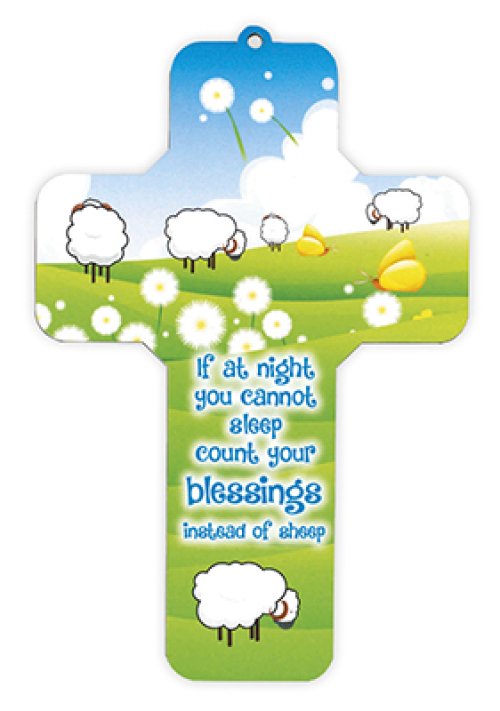 7 1/4" Sheep Count Blessings Wood Cross