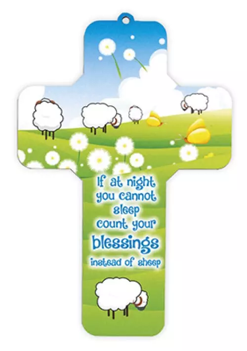 7 1/4" Sheep Count Blessings Wood Cross