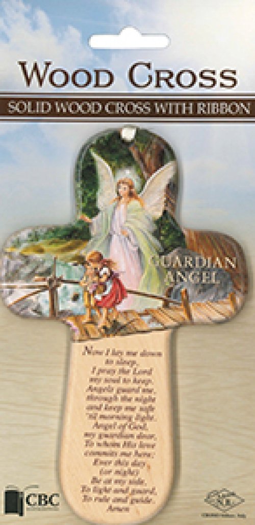 6" Guardian Angel Solid Wood Cross