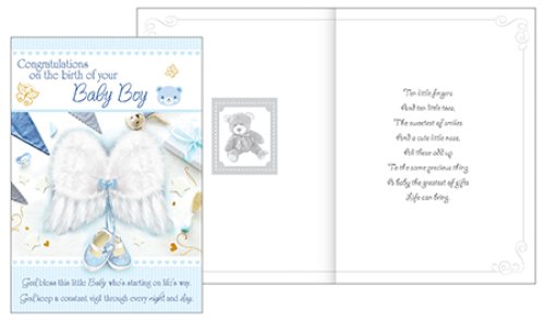 Baby Boy Congratulations Card with Insert - Single