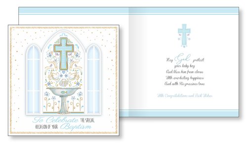 Baby Boy Baptism Card - Single