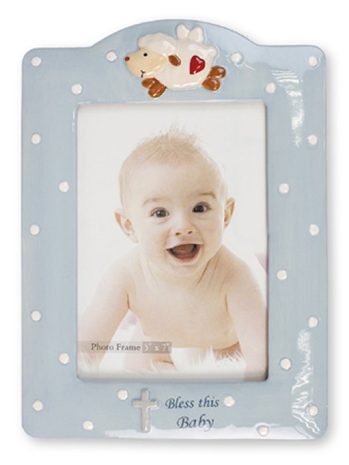 Sheep Blue Glazed Porcelain Baby Photo Frame