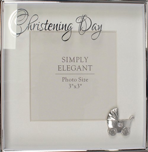 Pram Christening Silver Plated Metal Photo Frame