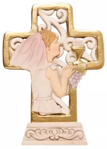 4" Resin Communion Cross for Girls with Gold Highlights