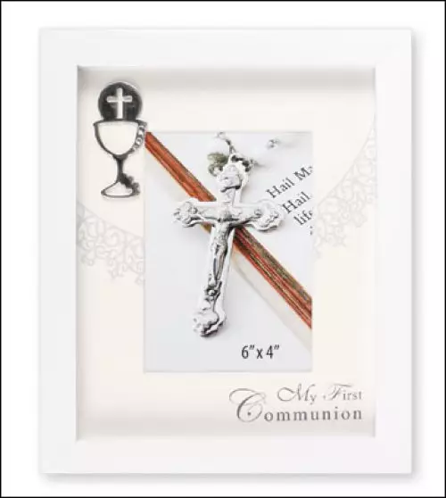 White Finish Communion Photo Frame with Chalice Motif