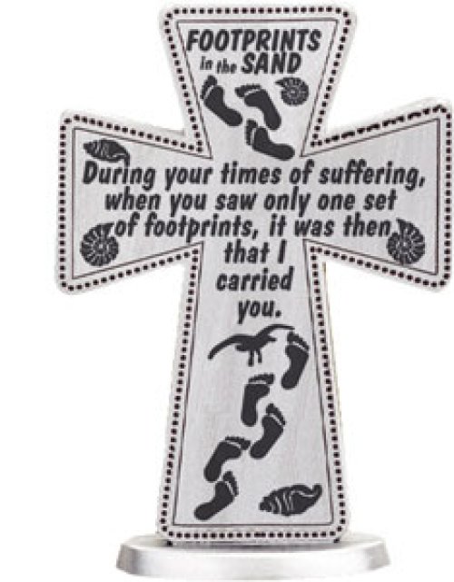 3" Footprints In The Sand Standing Cross