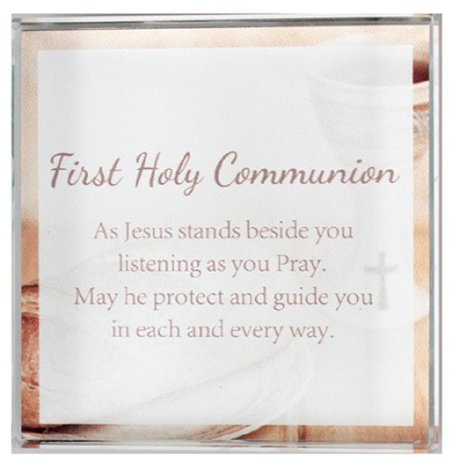 3" First Holy Communion Glass Block Paperweight