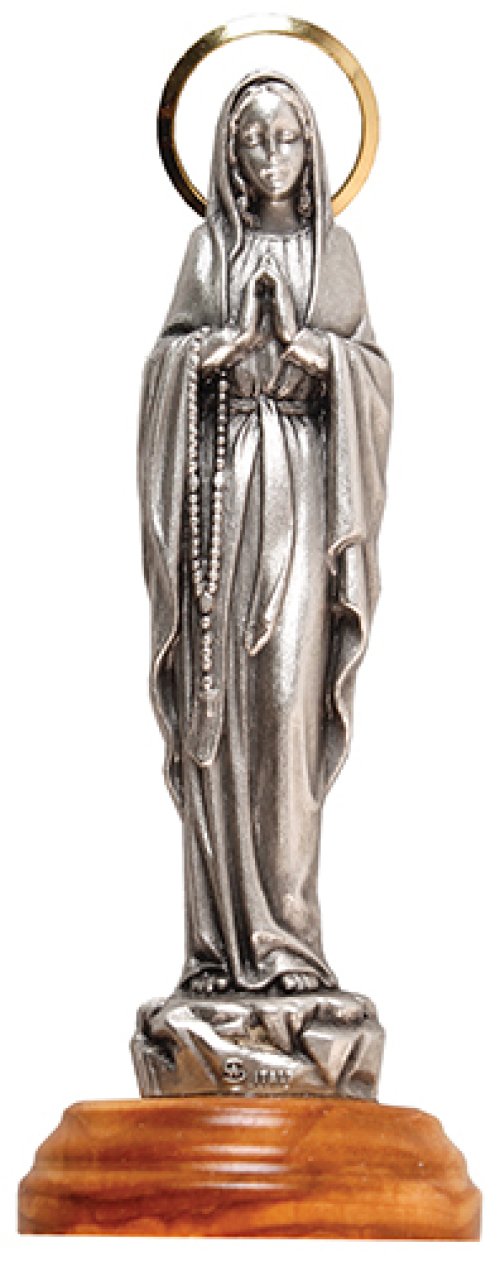 Lourdes Metal Statue with Olive Wood Base