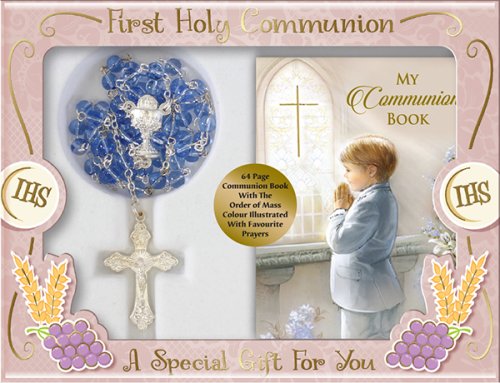 Communion Glass Rosary with Boy's Prayer Book