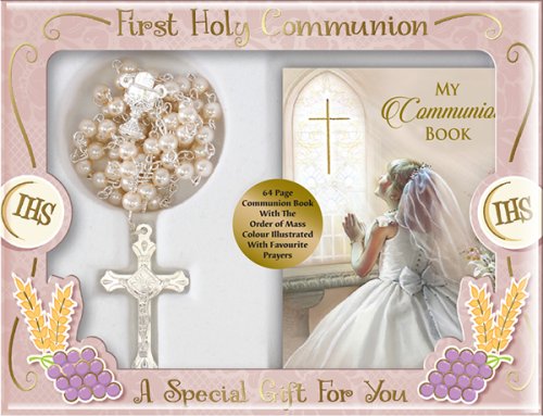 Imitation Pearl Communion Rosary with Girl's Prayer Book