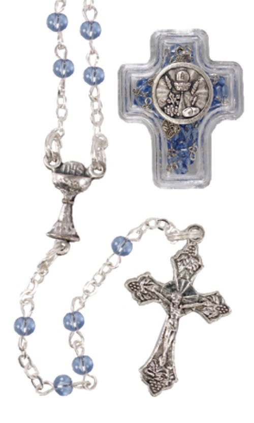 Blue Communion Glass Rosary