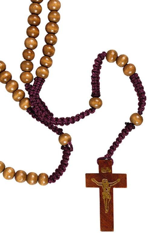 Brown Bead Wood Corded Rosary