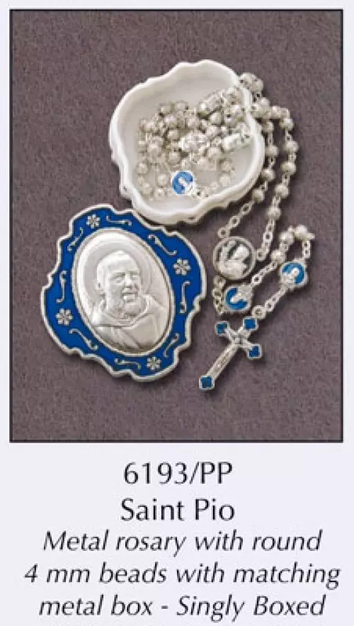 Saint Pio Metal Rosary with Matching Box