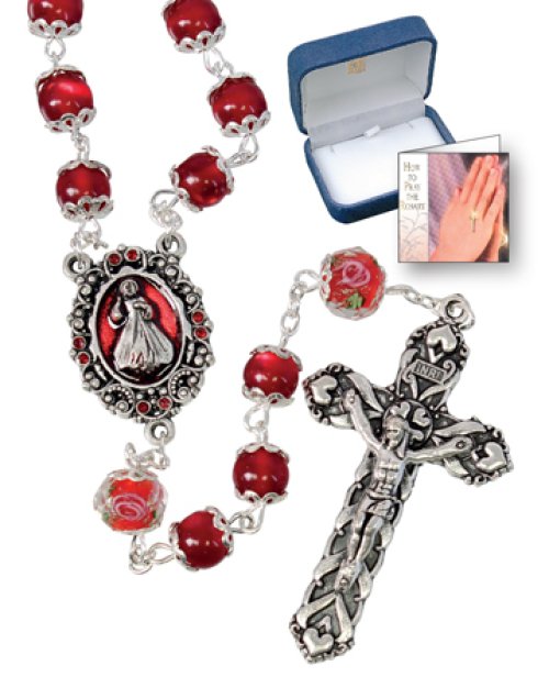 Ruby Pearl Finish Glass Capped Rosary