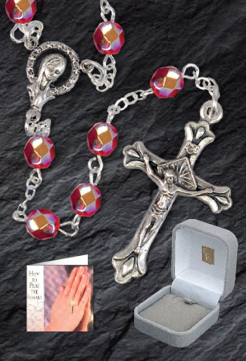 Ruby Coloured Glass Rosary