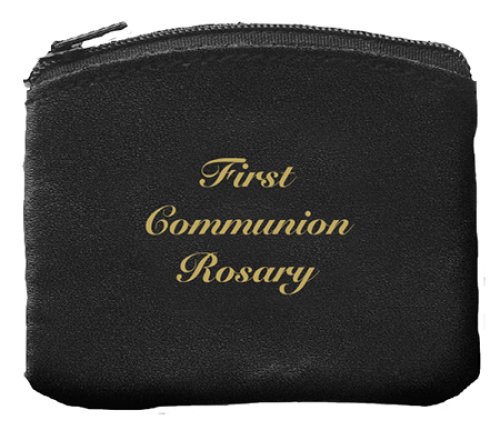 Black Bonded Leather Communion Rosary Purse