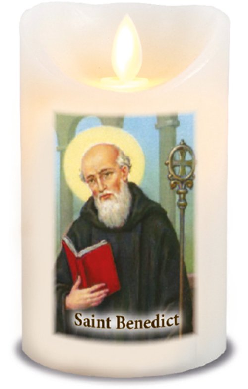 Saint Benedict LED Scented Wax Candle with Timer