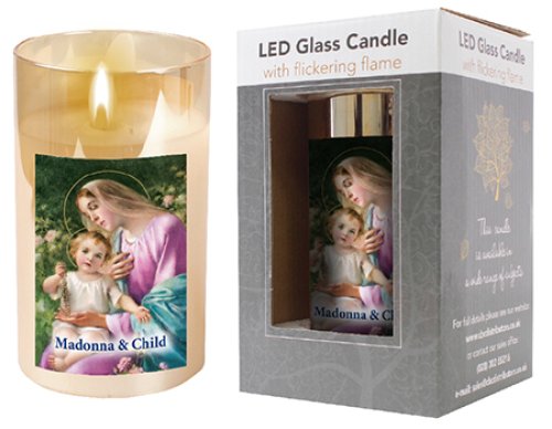 Madonna & Child LED Candle in Glass Jar with Timer