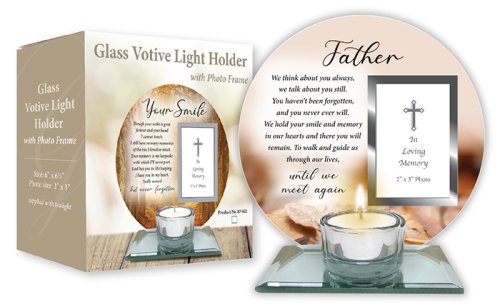 Father Glass Votive Light Holder with Photo Plaque