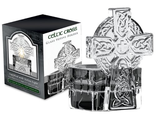 Glass Celtic Cross Water Font Tea Light Holder