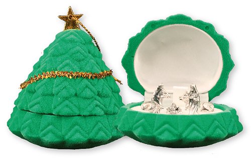 5 Piece Miniature Nativity Set in Christmas Tree Shaped Display Box