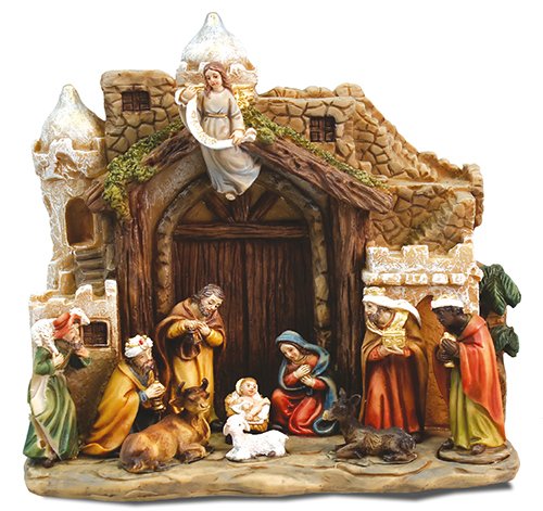 6.5" Resin Holy Family Nativity Set with Stable