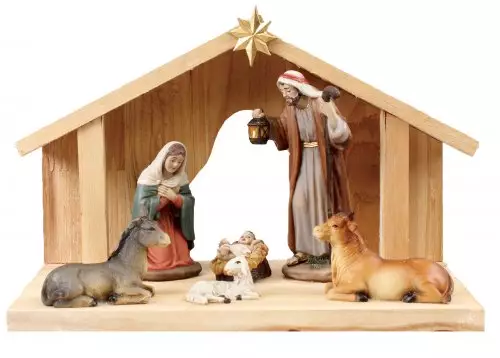 4 1/2" Wooden Stable Figure Nativity Set